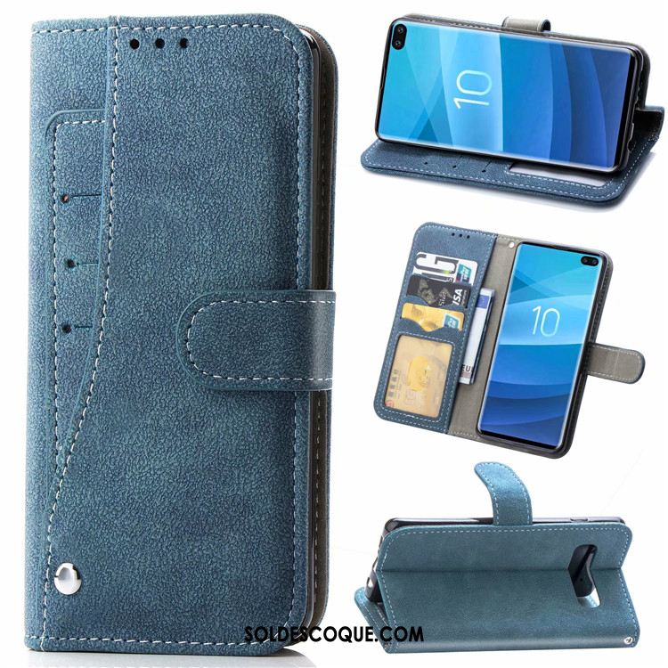 Coque Samsung Galaxy S10+ Téléphone Portable Délavé En Daim Incassable Étui En Cuir Étoile Soldes