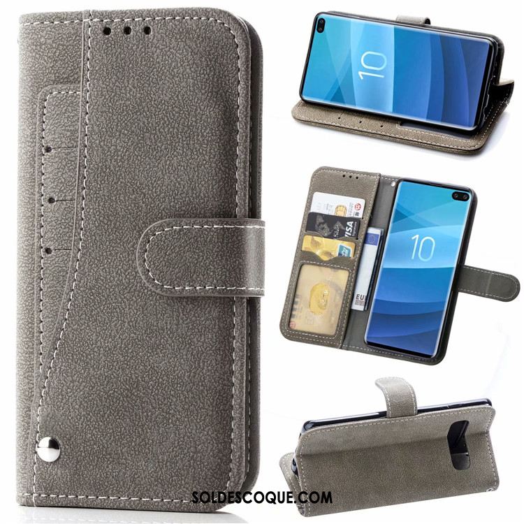 Coque Samsung Galaxy S10+ Téléphone Portable Délavé En Daim Incassable Étui En Cuir Étoile Soldes