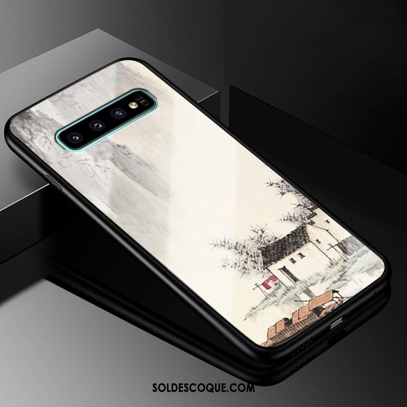 Coque Samsung Galaxy S10+ Verre Créatif Téléphone Portable Noir Protection En Ligne