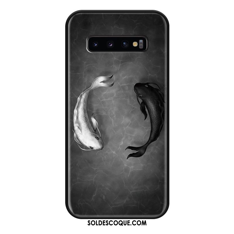 Coque Samsung Galaxy S10+ Étui Noir Gaufrage Personnalité Téléphone Portable Housse Pas Cher