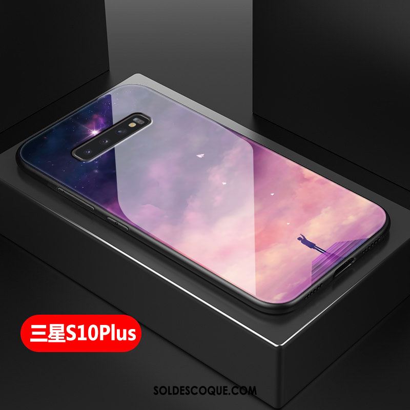 Coque Samsung Galaxy S10+ Étui Noir Verre Étoile Ciel Étoilé Soldes