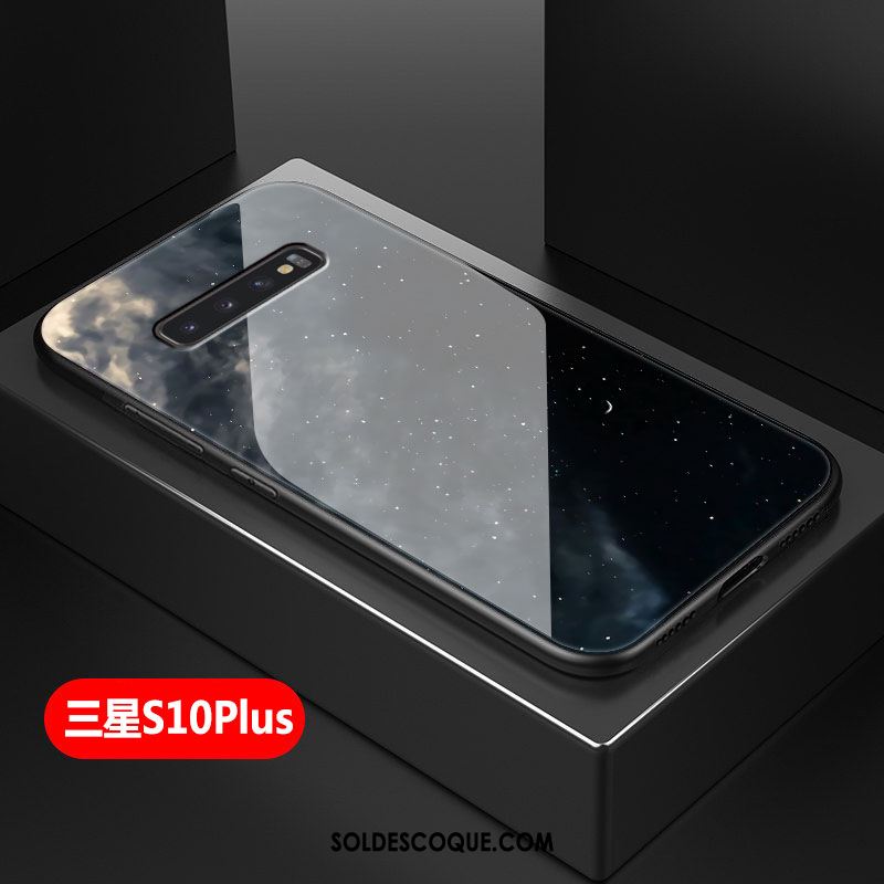 Coque Samsung Galaxy S10+ Étui Noir Verre Étoile Ciel Étoilé Soldes