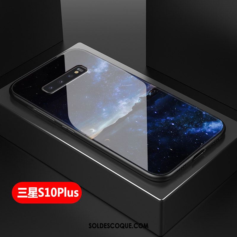 Coque Samsung Galaxy S10+ Étui Noir Verre Étoile Ciel Étoilé Soldes