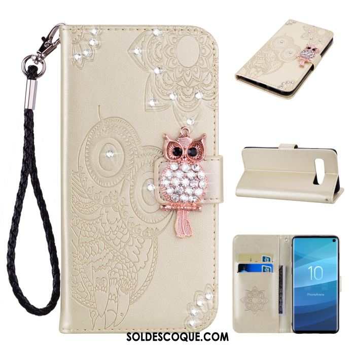 Coque Samsung Galaxy S10e Chat Étoile Strass Étui En Cuir Or En Ligne