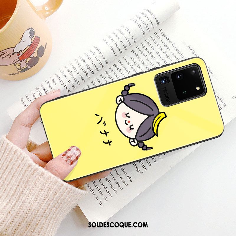 Coque Samsung Galaxy S20 Ultra Verre Jaune Personnalité Dessin Animé Créatif Pas Cher