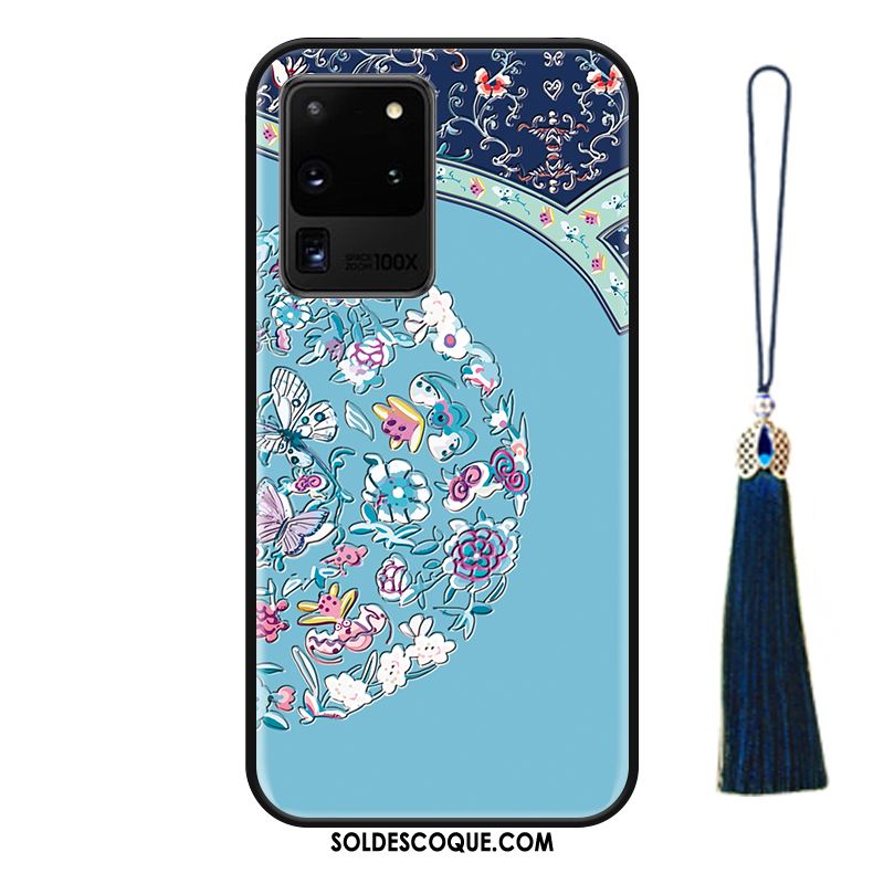 Coque Samsung Galaxy S20 Ultra Étoile Style Chinois Silicone Verre Bleu Pas Cher