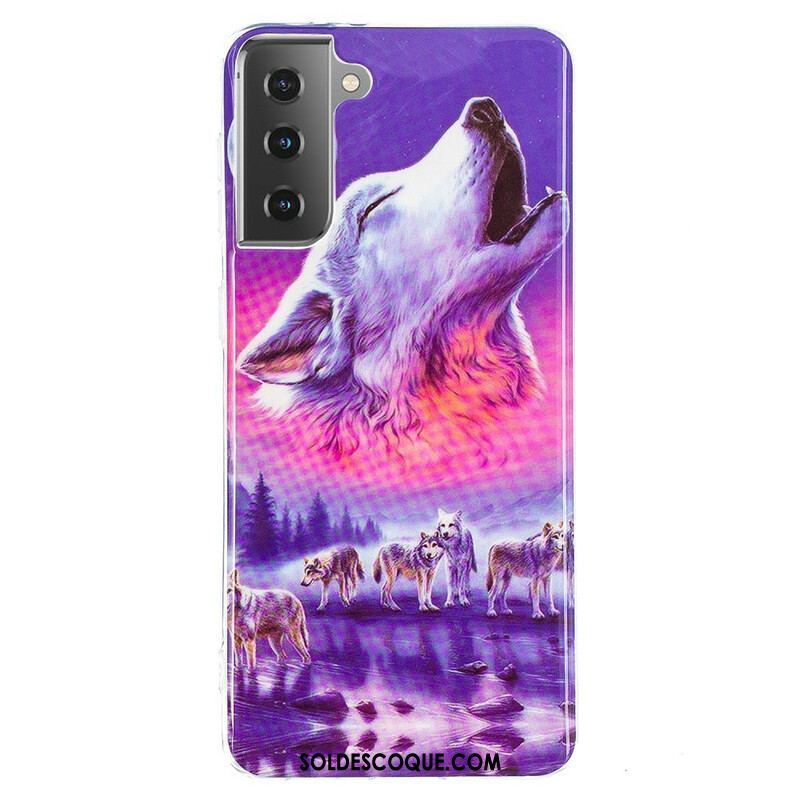 Coque Samsung Galaxy S21 5G Série Loup Fluorescente