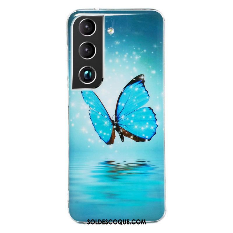 Coque Samsung Galaxy S22 5G Papillons Bleus Fluorescente