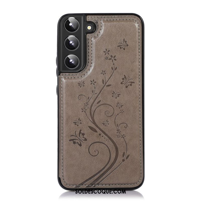 Coque Samsung Galaxy S22 5G Simili Cuir Porte-Cartes Support Fleurs