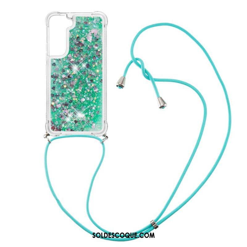 Coque Samsung Galaxy S22 Plus 5G Paillettes avec Cordon