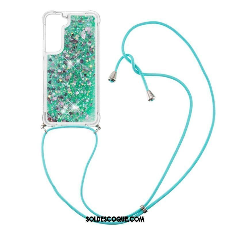 Coque Samsung Galaxy S22 Plus 5G Paillettes avec Cordon