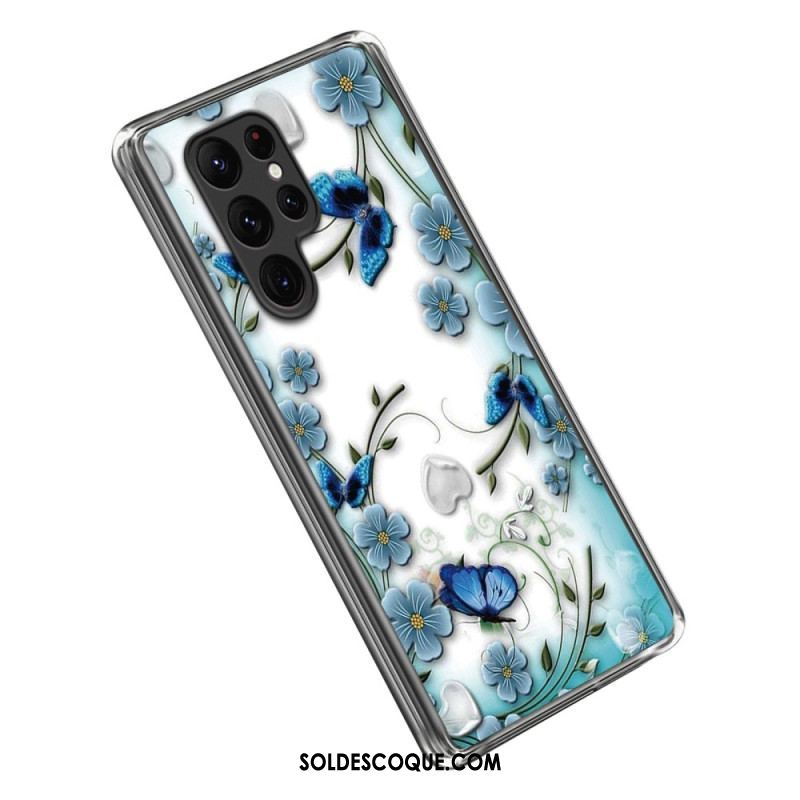 Coque Samsung Galaxy S23 Ultra 5G Papillons Bleus