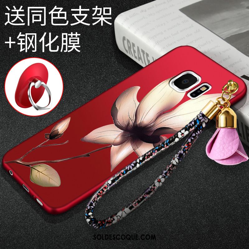 Coque Samsung Galaxy S6 Edge Délavé En Daim Étui Protection Rouge Étoile Housse En Ligne