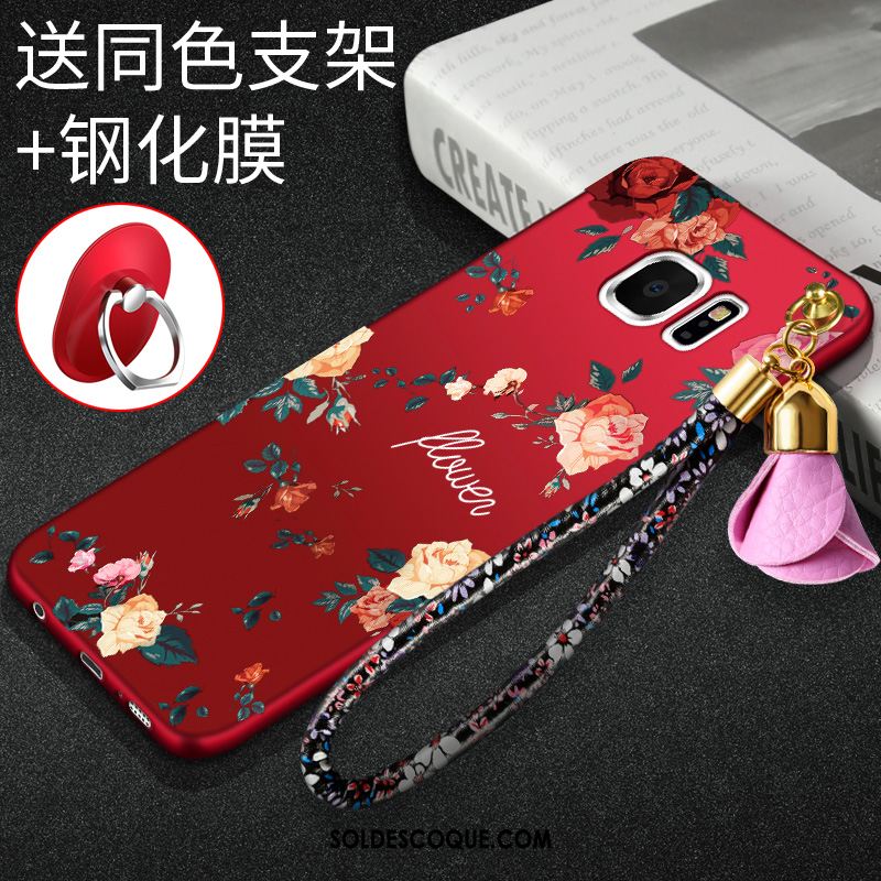 Coque Samsung Galaxy S6 Edge Délavé En Daim Étui Protection Rouge Étoile Housse En Ligne