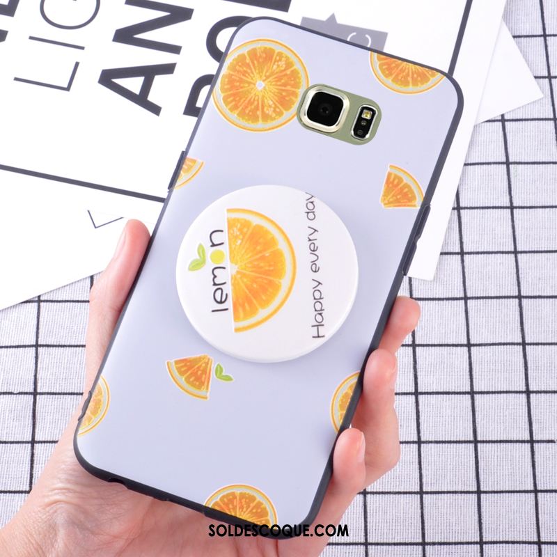 Coque Samsung Galaxy S6 Edge Incassable Délavé En Daim Téléphone Portable Jaune Frais Housse En Ligne