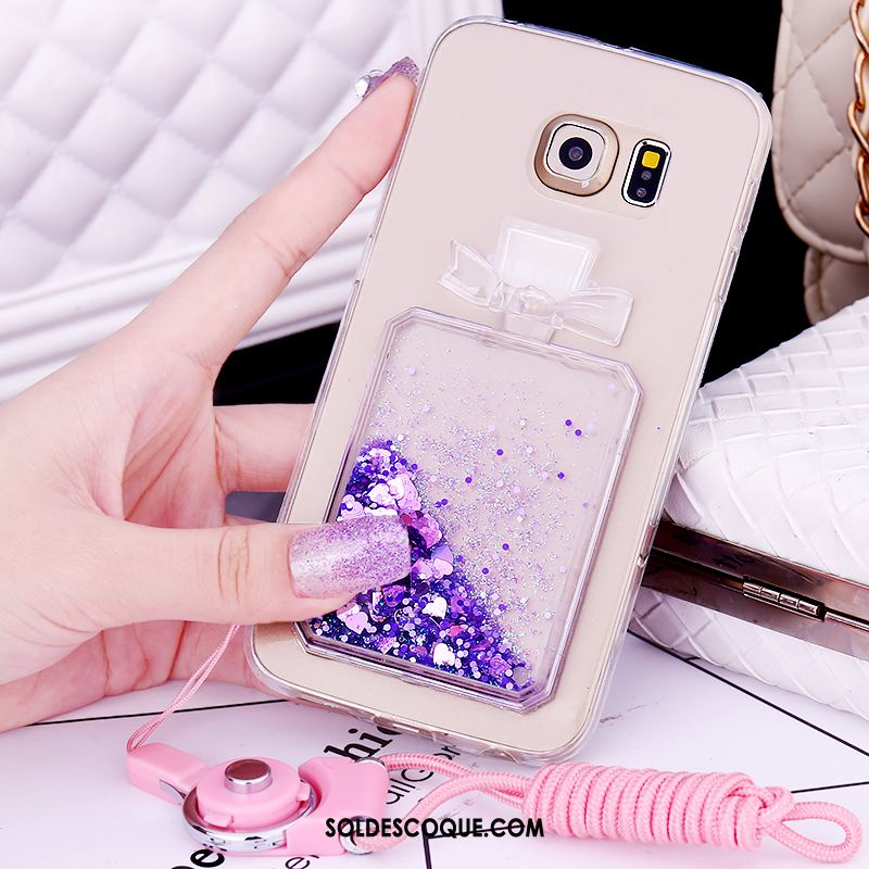 Coque Samsung Galaxy S6 Edge Rose Fluide Doux Strass Téléphone Portable Protection Housse Pas Cher