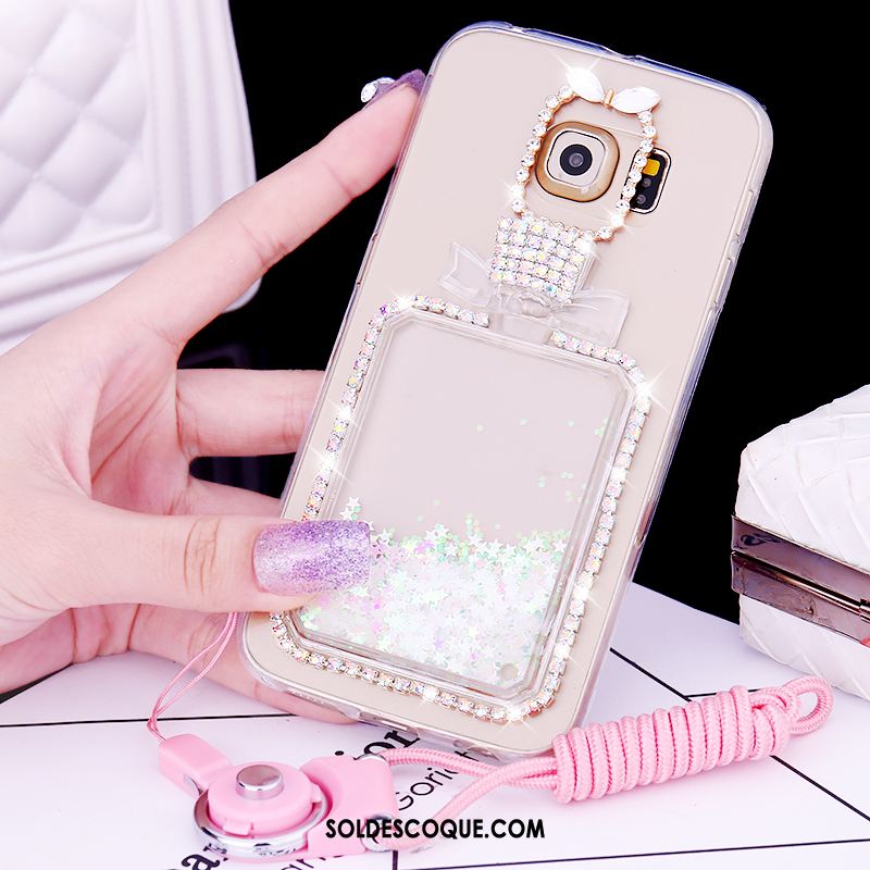 Coque Samsung Galaxy S6 Edge Rose Fluide Doux Strass Téléphone Portable Protection Housse Pas Cher