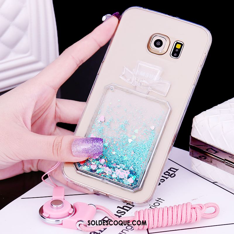 Coque Samsung Galaxy S6 Edge Rose Fluide Doux Strass Téléphone Portable Protection Housse Pas Cher