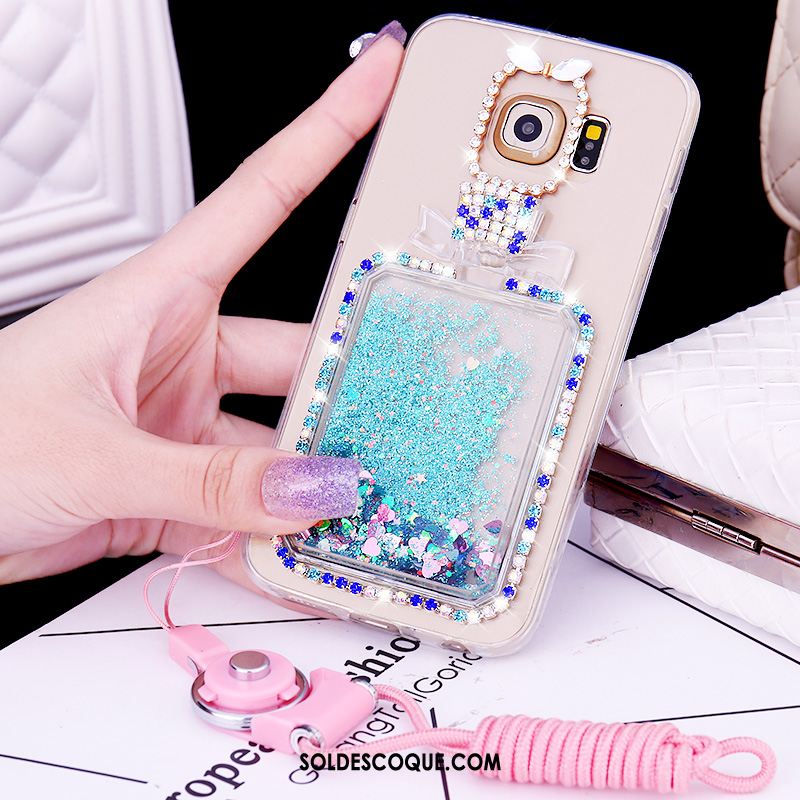 Coque Samsung Galaxy S6 Edge Rose Fluide Doux Strass Téléphone Portable Protection Housse Pas Cher