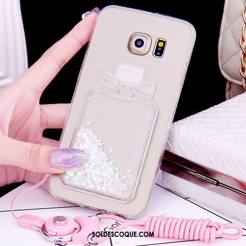 Coque Samsung Galaxy S6 Edge Rose Fluide Doux Strass Téléphone Portable Protection Housse Pas Cher