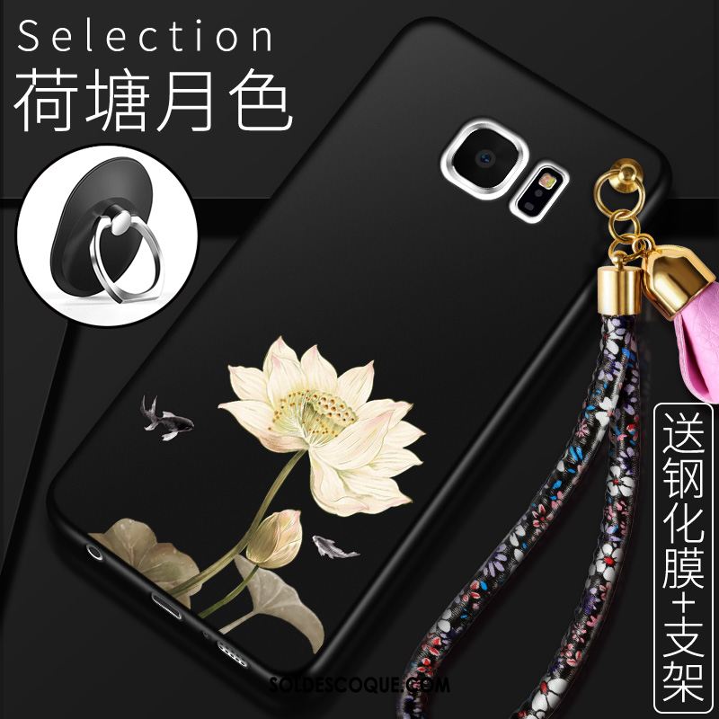 Coque Samsung Galaxy S6 Edge Silicone Noir Téléphone Portable Étoile Incassable Soldes
