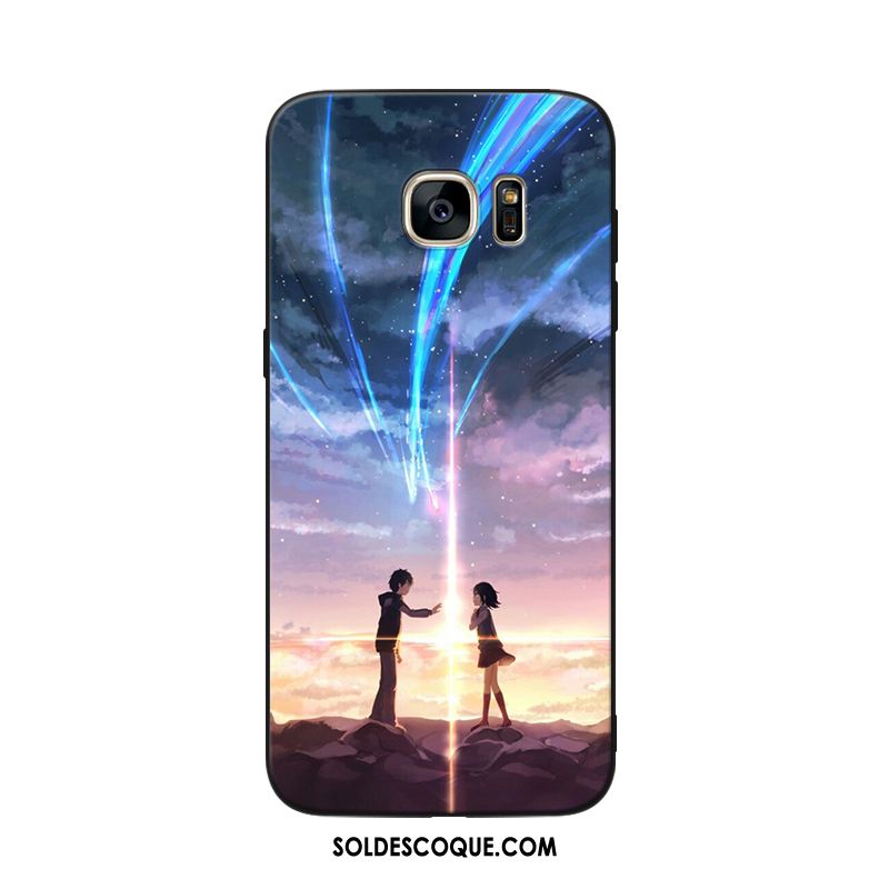 Coque Samsung Galaxy S6 Noir Téléphone Portable Bleu Étoile Amoureux Pas Cher