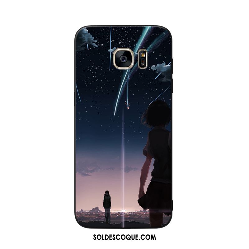 Coque Samsung Galaxy S6 Noir Téléphone Portable Bleu Étoile Amoureux Pas Cher