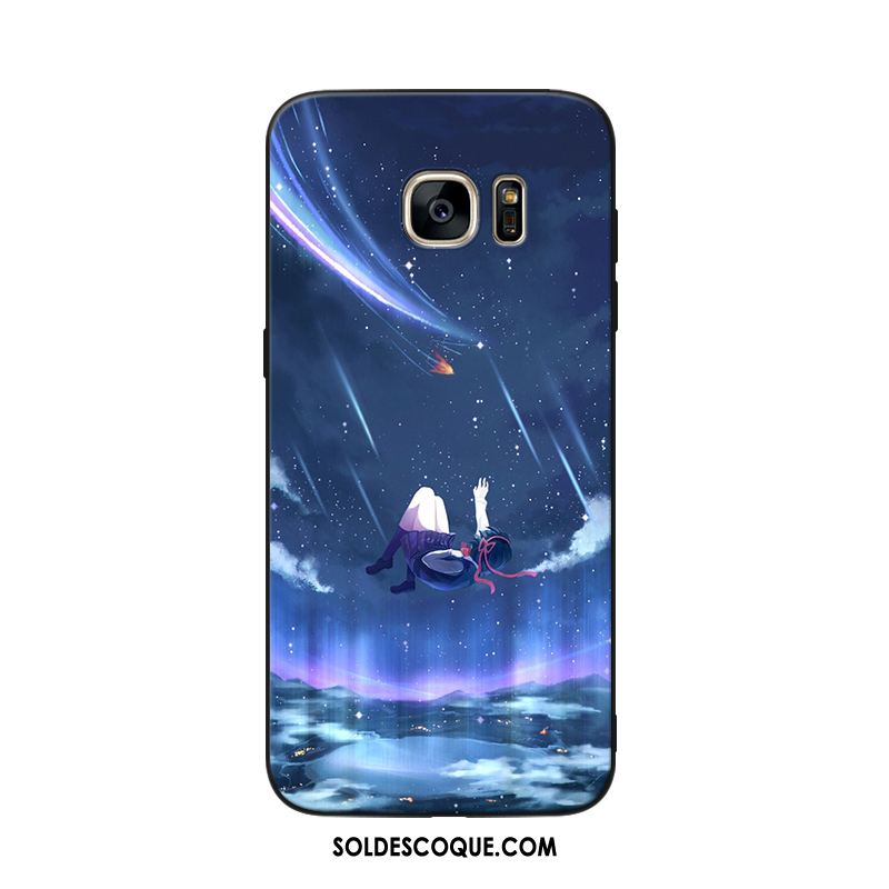 Coque Samsung Galaxy S6 Noir Téléphone Portable Bleu Étoile Amoureux Pas Cher