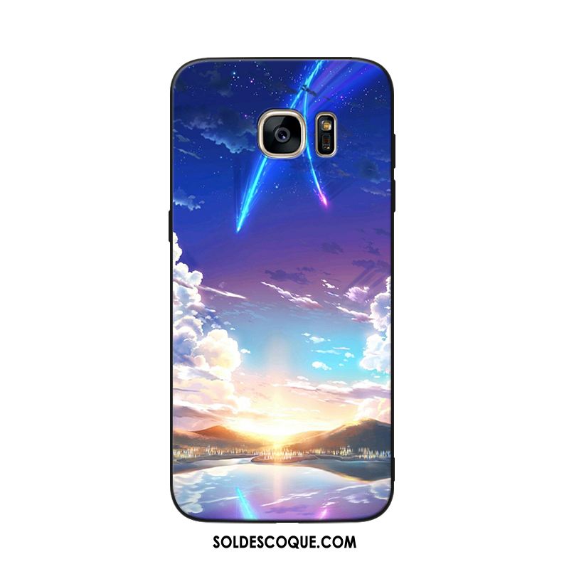 Coque Samsung Galaxy S6 Noir Téléphone Portable Bleu Étoile Amoureux Pas Cher