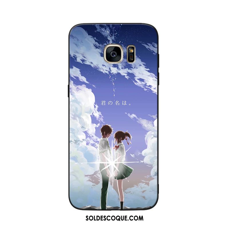 Coque Samsung Galaxy S6 Noir Téléphone Portable Bleu Étoile Amoureux Pas Cher