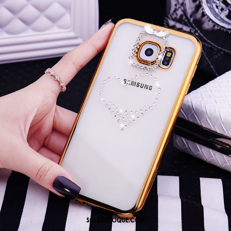 Coque Samsung Galaxy S6 Protection Charmant Strass Rose Transparent Pas Cher