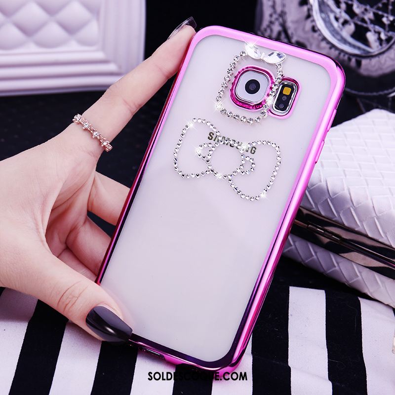 Coque Samsung Galaxy S6 Protection Charmant Strass Rose Transparent Pas Cher