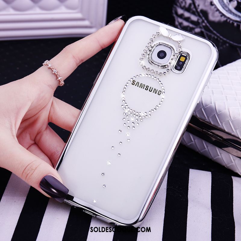 Coque Samsung Galaxy S6 Protection Charmant Strass Rose Transparent Pas Cher