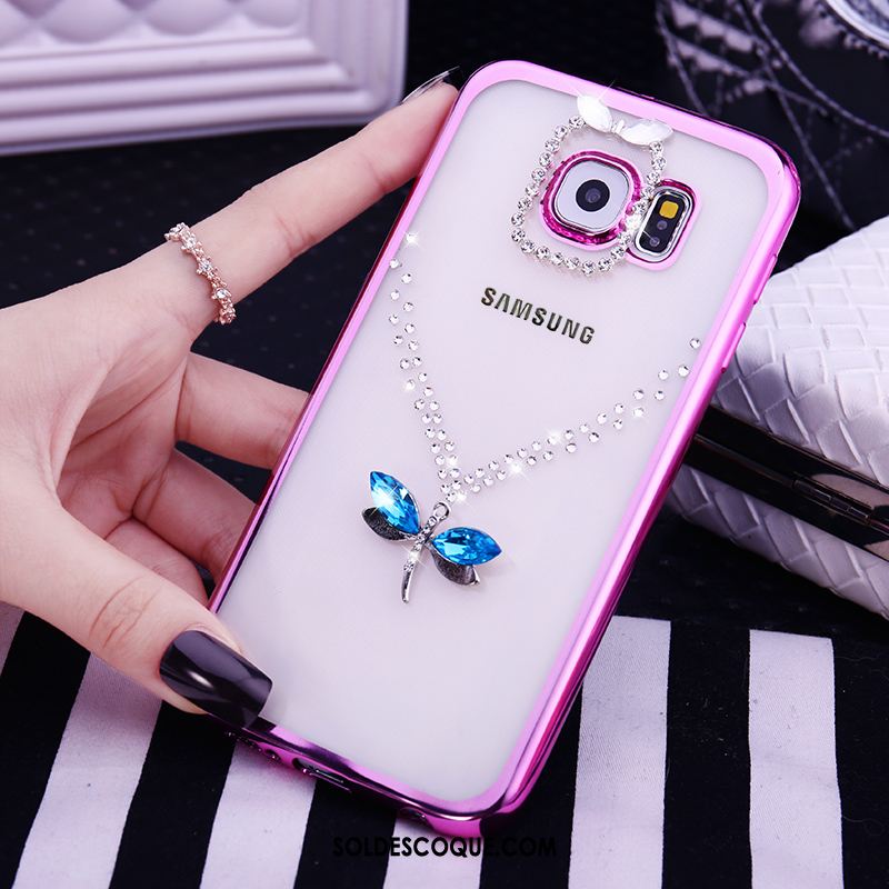 Coque Samsung Galaxy S6 Protection Charmant Strass Rose Transparent Pas Cher