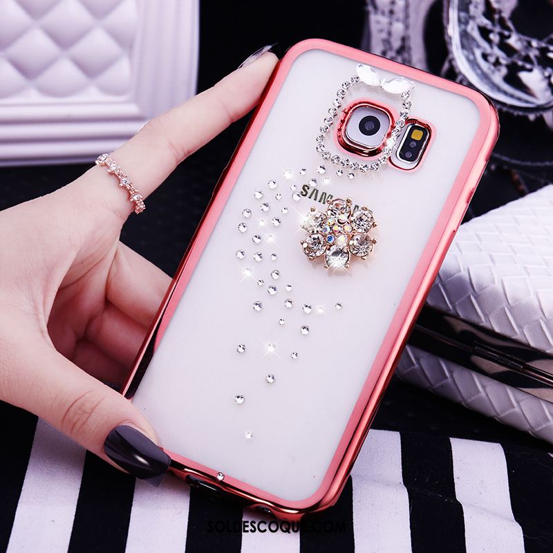 Coque Samsung Galaxy S6 Protection Charmant Strass Rose Transparent Pas Cher