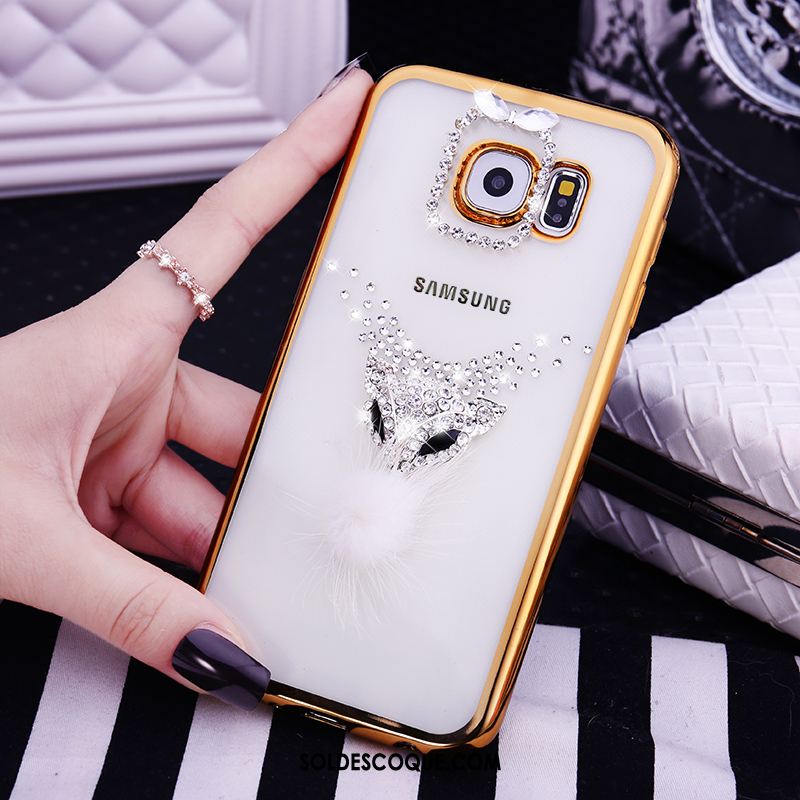 Coque Samsung Galaxy S6 Protection Charmant Strass Rose Transparent Pas Cher