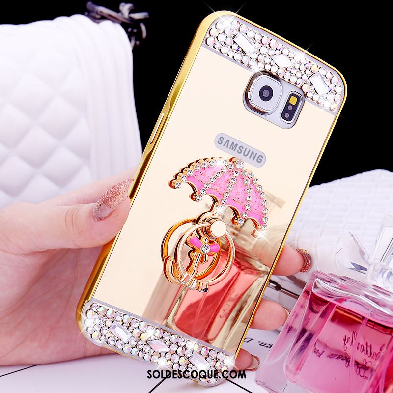 Coque Samsung Galaxy S6 Protection Téléphone Portable Or Rose Anneau Strass En Ligne