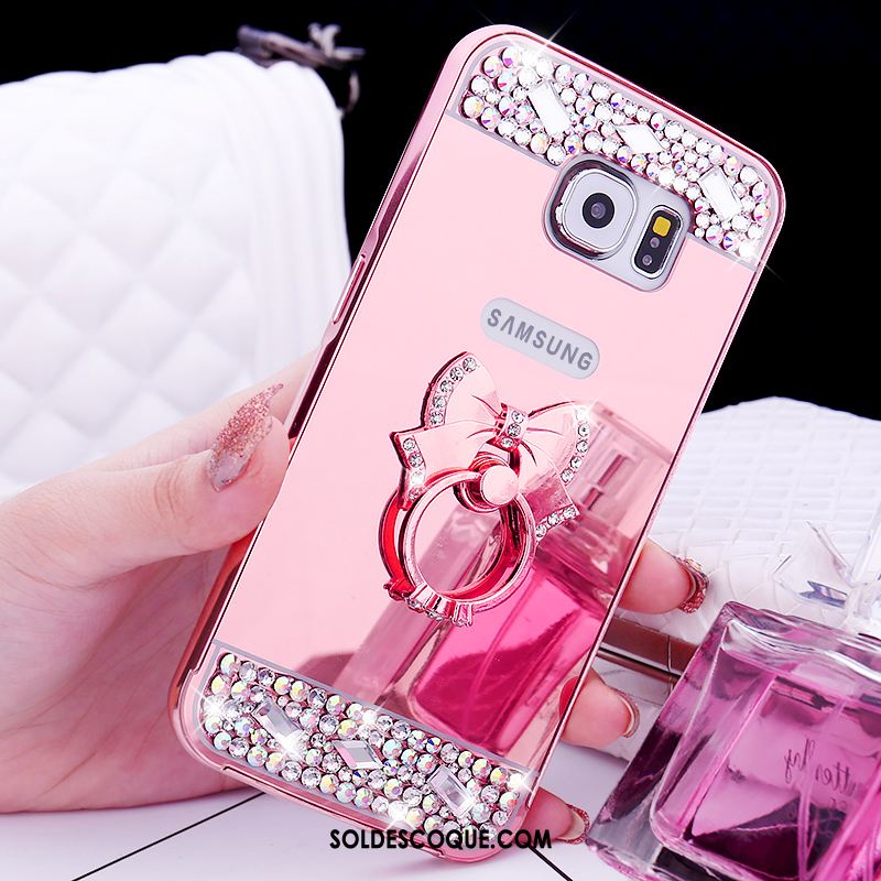 Coque Samsung Galaxy S6 Protection Téléphone Portable Or Rose Anneau Strass En Ligne