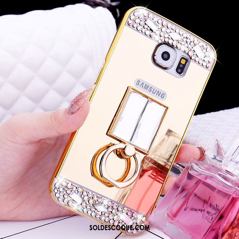 Coque Samsung Galaxy S6 Protection Téléphone Portable Or Rose Anneau Strass En Ligne