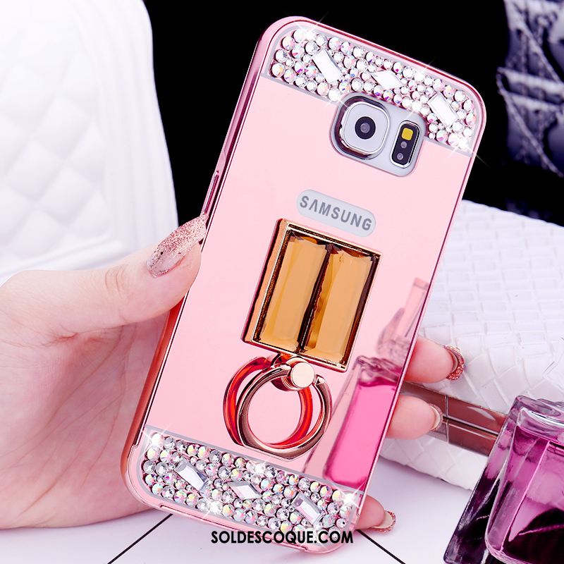 Coque Samsung Galaxy S6 Protection Téléphone Portable Or Rose Anneau Strass En Ligne