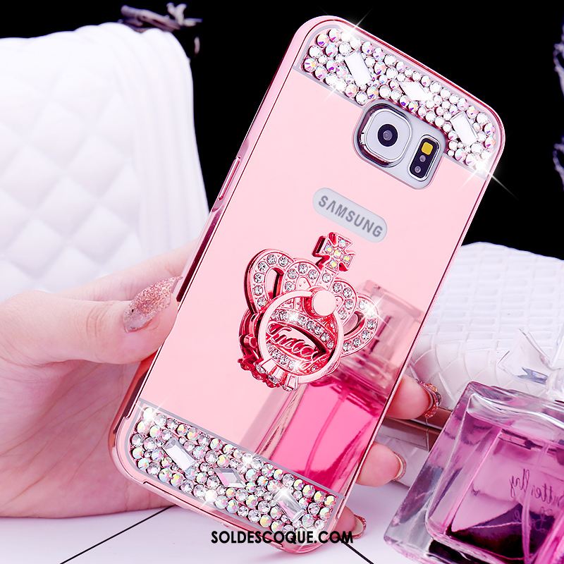 Coque Samsung Galaxy S6 Protection Téléphone Portable Or Rose Anneau Strass En Ligne