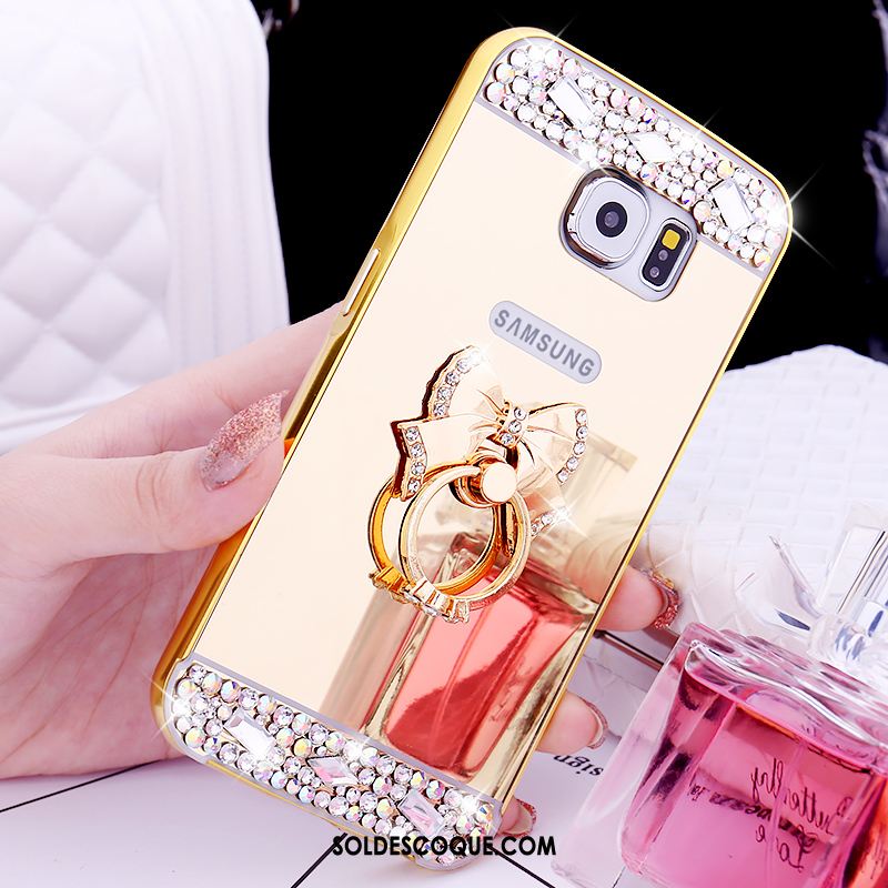 Coque Samsung Galaxy S6 Protection Téléphone Portable Or Rose Anneau Strass En Ligne