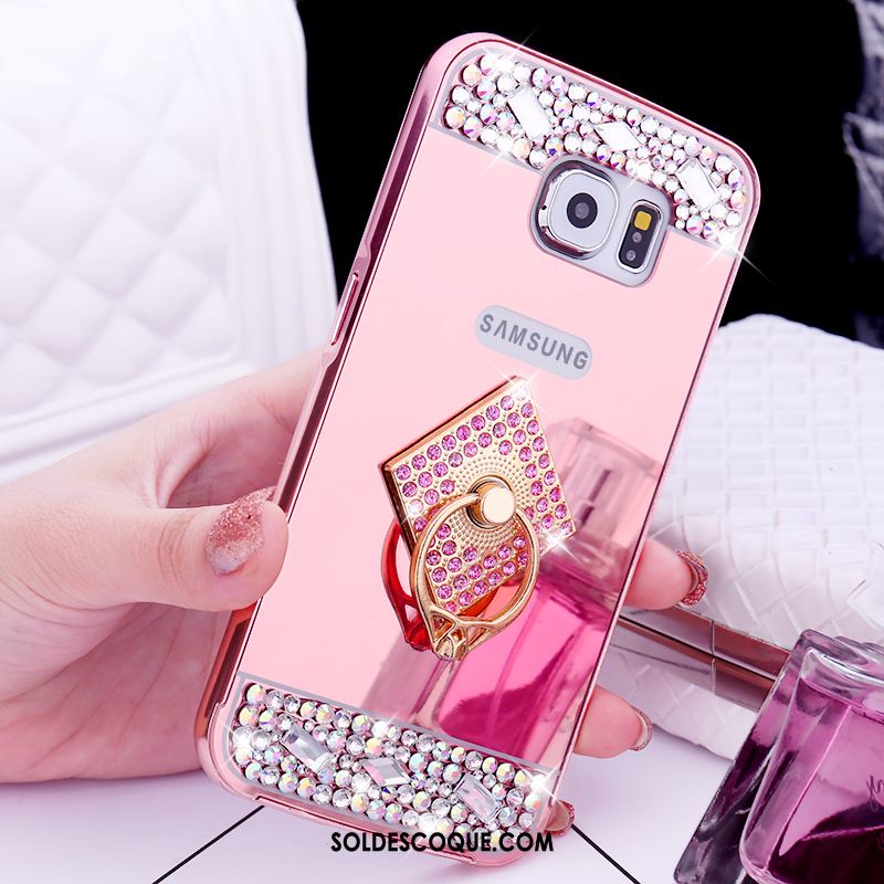 Coque Samsung Galaxy S6 Protection Téléphone Portable Or Rose Anneau Strass En Ligne