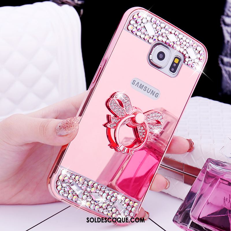 Coque Samsung Galaxy S6 Protection Téléphone Portable Or Rose Anneau Strass En Ligne