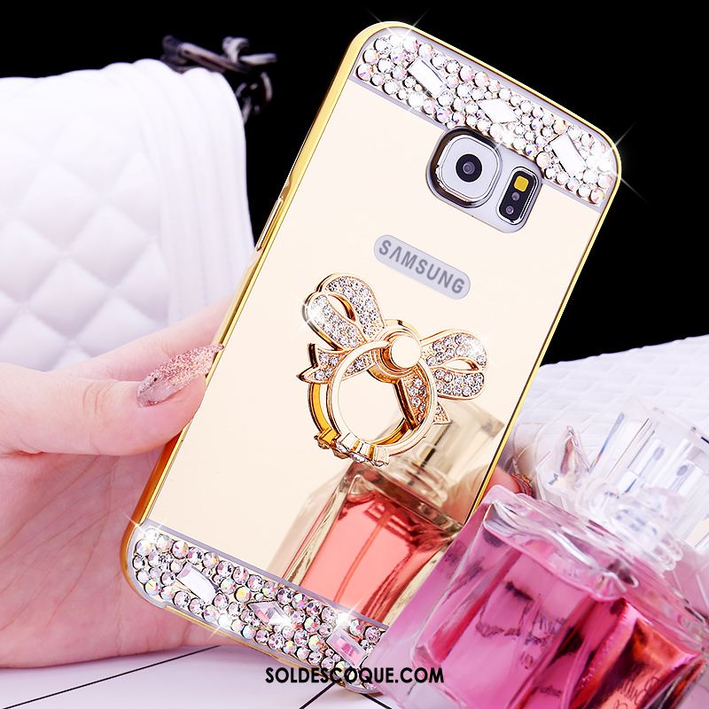 Coque Samsung Galaxy S6 Protection Téléphone Portable Or Rose Anneau Strass En Ligne
