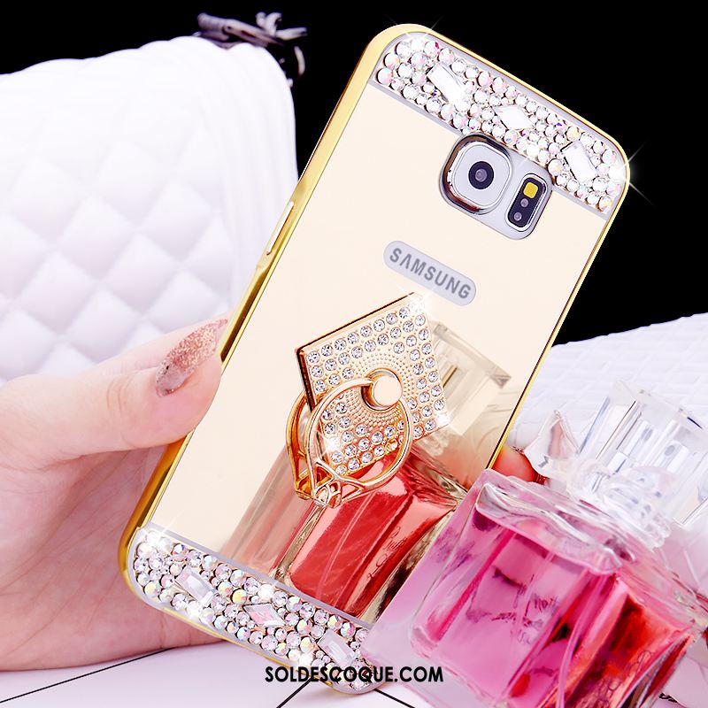 Coque Samsung Galaxy S6 Protection Téléphone Portable Or Rose Anneau Strass En Ligne