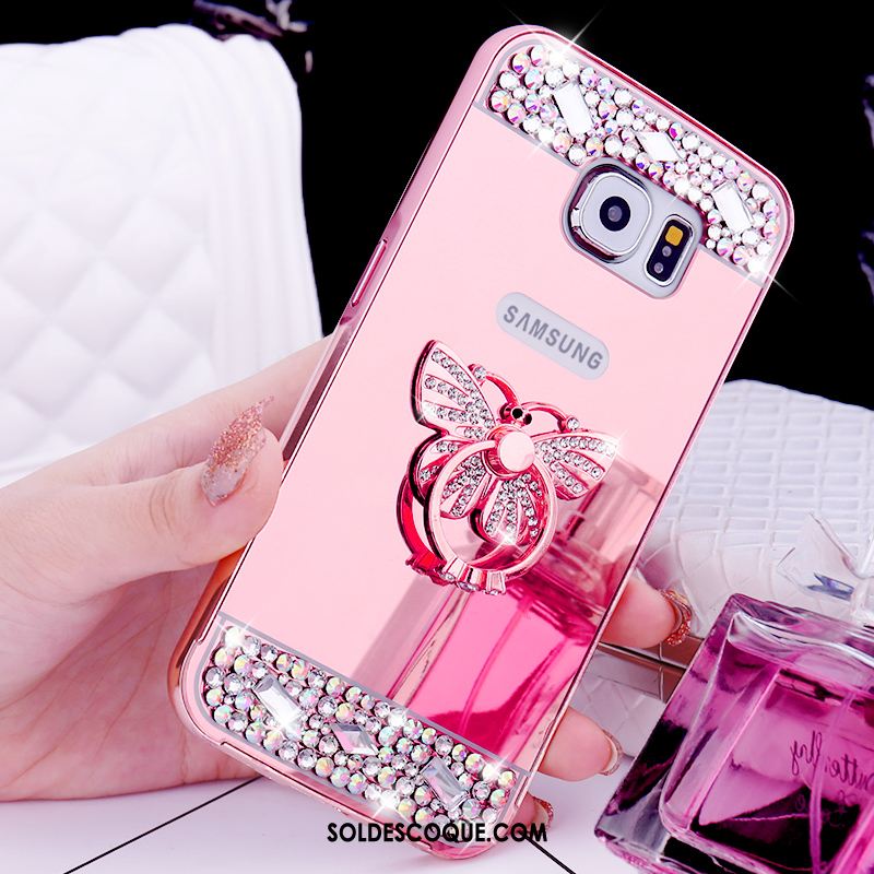 Coque Samsung Galaxy S6 Protection Téléphone Portable Or Rose Anneau Strass En Ligne