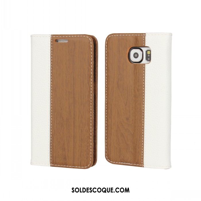 Coque Samsung Galaxy S6 Étui En Cuir Nouveau Téléphone Portable Étoile Grain De Bois En Ligne