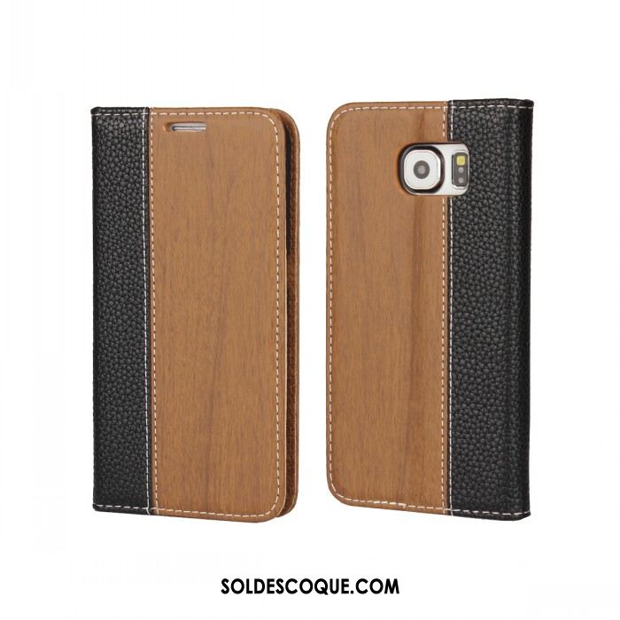 Coque Samsung Galaxy S6 Étui En Cuir Nouveau Téléphone Portable Étoile Grain De Bois En Ligne