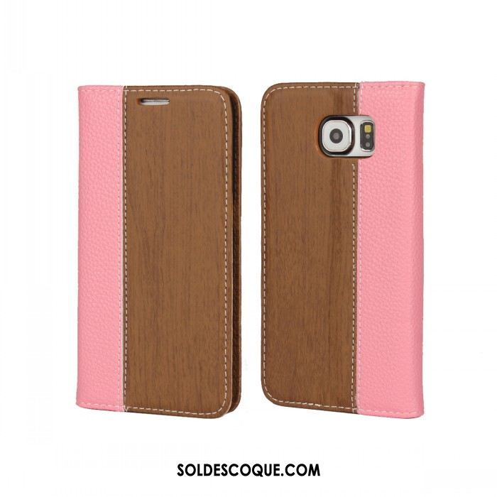 Coque Samsung Galaxy S6 Étui En Cuir Nouveau Téléphone Portable Étoile Grain De Bois En Ligne